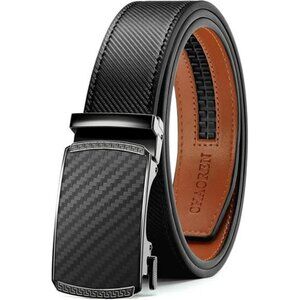 Mens Adjustable Leather Ratchet Belt Slide Buckle Dress Belt for Jeans